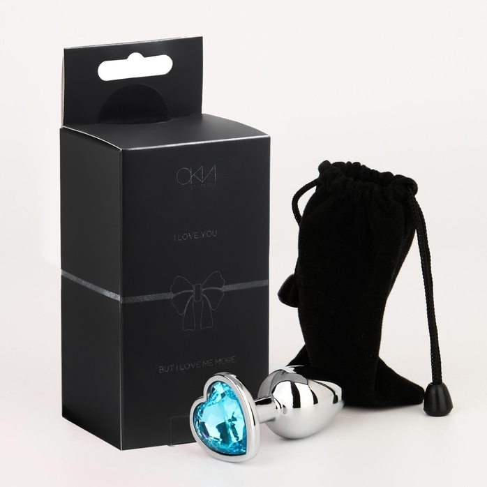 Серебристая анальная пробка с голубым кристаллом в форме сердца - 7 см - Оки-Чпоки. Фотография 3.