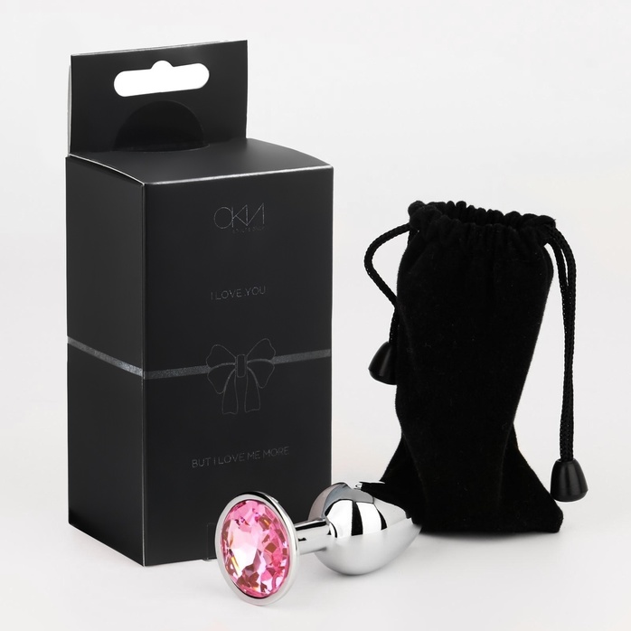 Серебристая анальная втулочка с розовым кристаллом - 7 см - Оки-Чпоки. Фотография 3.