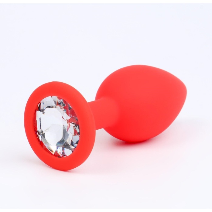 Красная анальная пробка с прозрачным кристаллом - 7,2 см - Оки-Чпоки. Фотография 2.