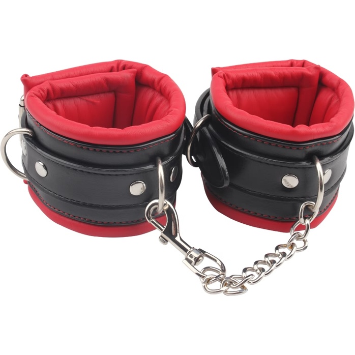 Черно-красные кожаные оковы Super Soft Ankle Cuffs - Behave!. Фотография 2.