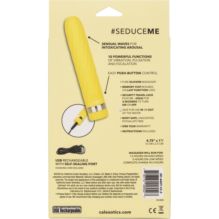 Желтая перезаряжаемая вибропуля Slay #SeduceMe - 12 см - Slay. Фотография 7.