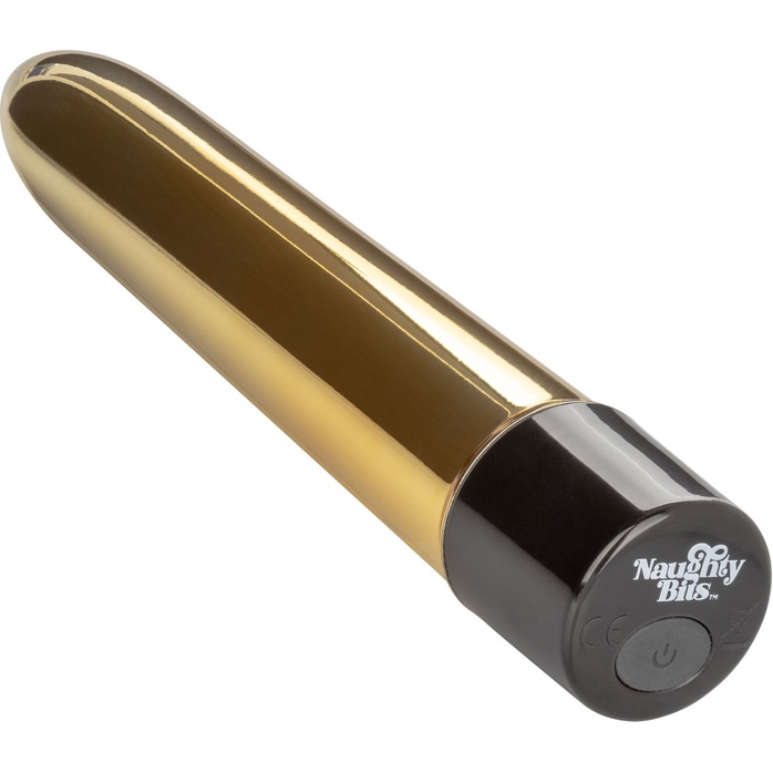 Золотистый классический вибратор Naughty Bits Gold Dicker Personal Vibrator - 19 см - Naughty Bits. Фотография 4.
