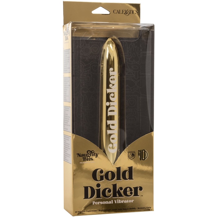 Золотистый классический вибратор Naughty Bits Gold Dicker Personal Vibrator - 19 см - Naughty Bits. Фотография 7.