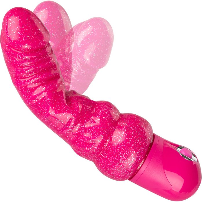 Розовый вибратор-реалистик с блестками Naughty Bits Lady Boner Bendable Personal Vibrator - 20 см - Naughty Bits. Фотография 4.