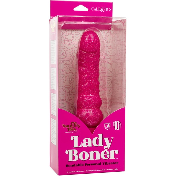 Розовый вибратор-реалистик с блестками Naughty Bits Lady Boner Bendable Personal Vibrator - 20 см - Naughty Bits. Фотография 8.