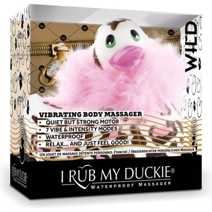 Белый вибратор-уточка I Rub My Duckie 2.0 Wild с леопардовым принтом. Фотография 2.