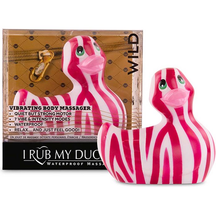 Вибратор-уточка I Rub My Duckie 2.0 Wild с розово-белым анималистическим принтом. Фотография 2.