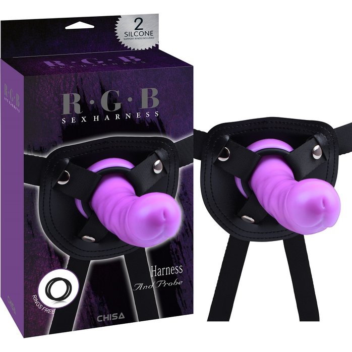 Фиолетовый страпон на черных трусиках Harness and Probe - 16,5 см - R.G.B. Фотография 3.