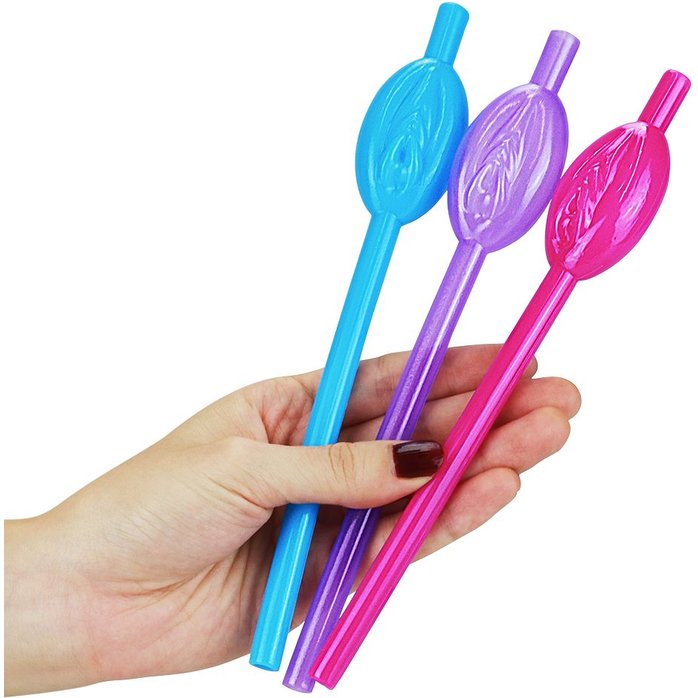 Набор разноцветных трубочек для напитков в виде вагины Pussy Straws - 9 шт. Фотография 4.