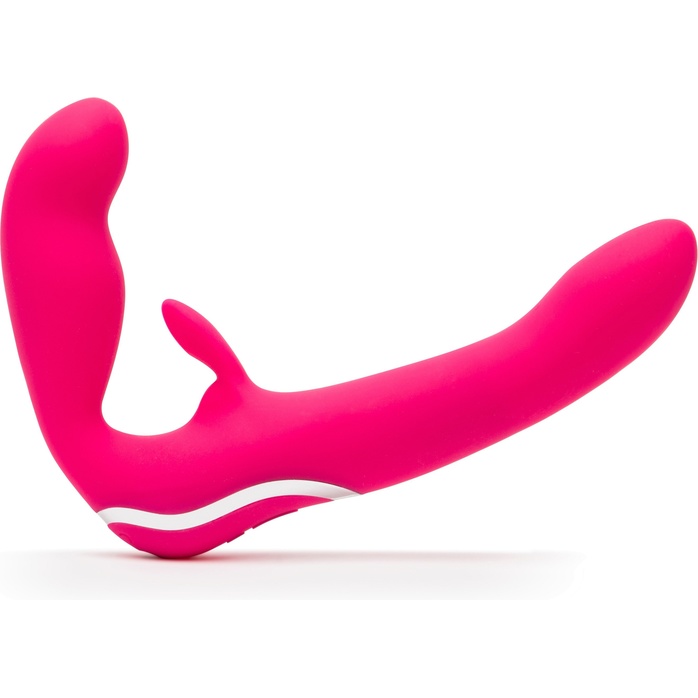 Ярко-розовый безремневой страпон Rechargeable Vibrating Strapless Strap-On. Фотография 2.