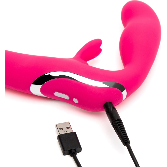 Ярко-розовый безремневой страпон Rechargeable Vibrating Strapless Strap-On. Фотография 4.