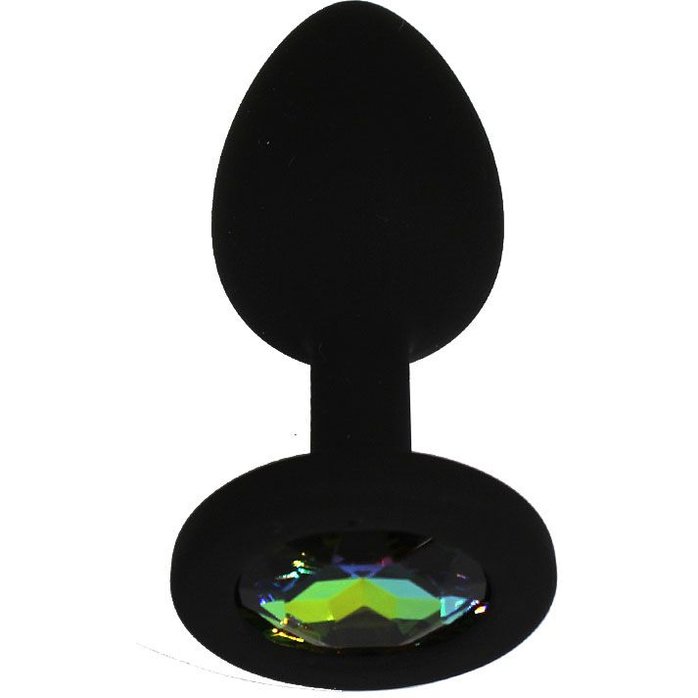Черная анальная пробка с радужным кристаллом - 7,3 см. Фотография 5.