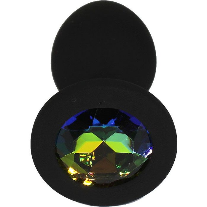 Черная анальная пробка с радужным кристаллом - 7,3 см