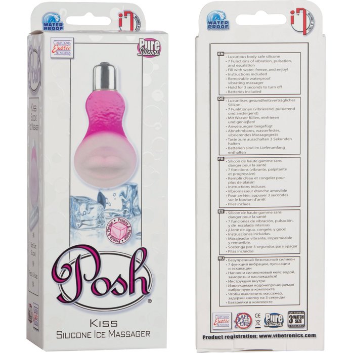 Массажер розового цвета со съемной насадкой для заморозки Posh Silicone Kiss - Posh. Фотография 5.