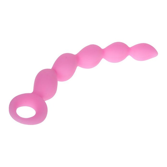 Розовая анальная цепочка с ручкой-кольцом - 21,8 см. Фотография 4.