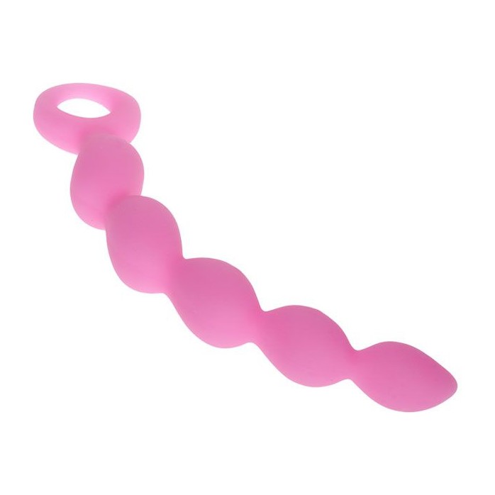 Розовая анальная цепочка с ручкой-кольцом - 21,8 см. Фотография 5.