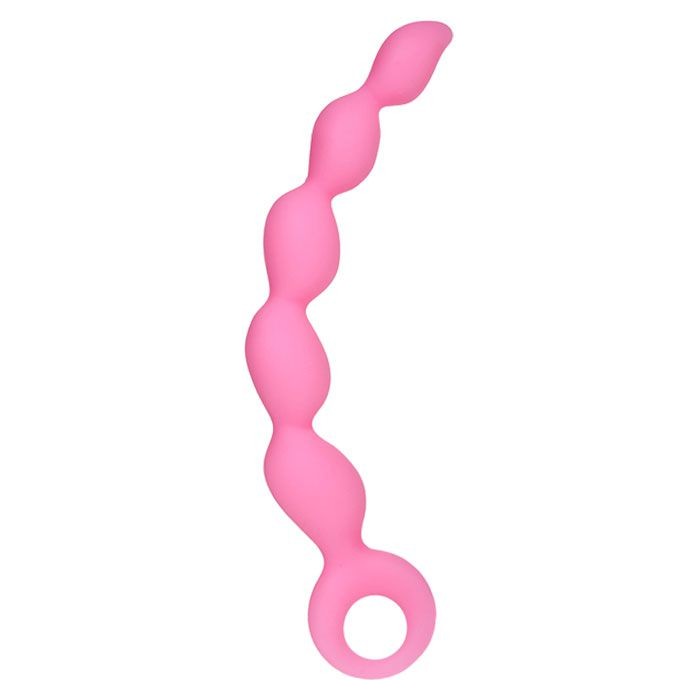 Розовая анальная цепочка с ручкой-кольцом - 21,8 см