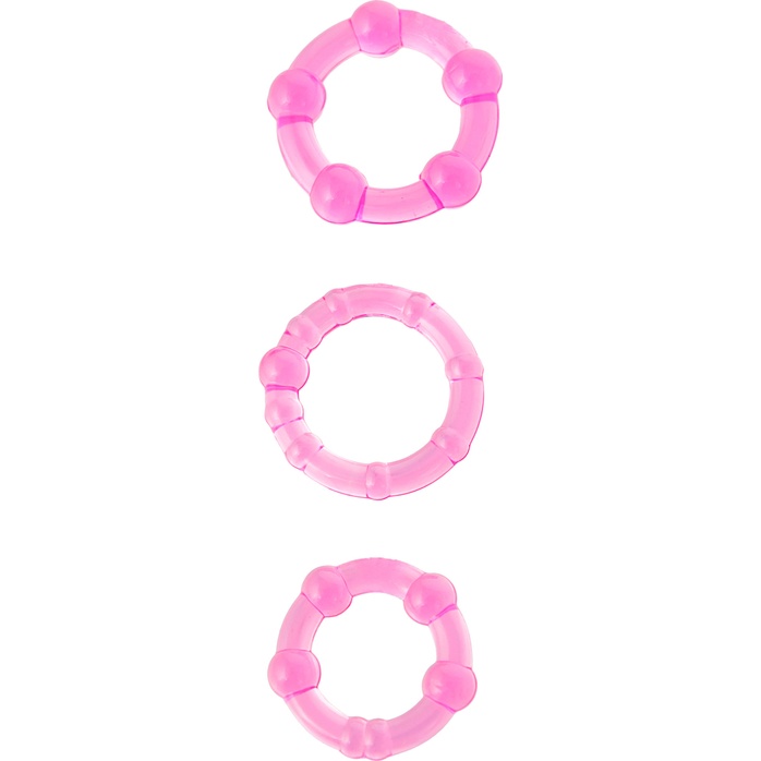 Набор из 3 стимулирующих эрекционных колец розового цвета. Фотография 2.