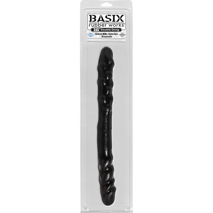 Двойной чёрный фаллоимитатор BASIX - 38,5 см - Basix Rubber Works. Фотография 2.