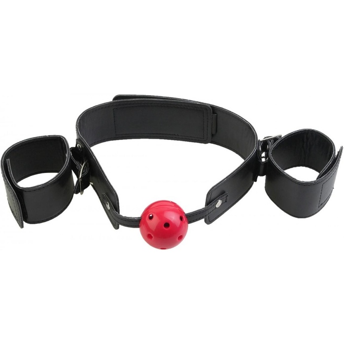 Кляп-наручники с красным шариком Breathable Ball Gag Restraint - Fetish Fantasy Series. Фотография 2.