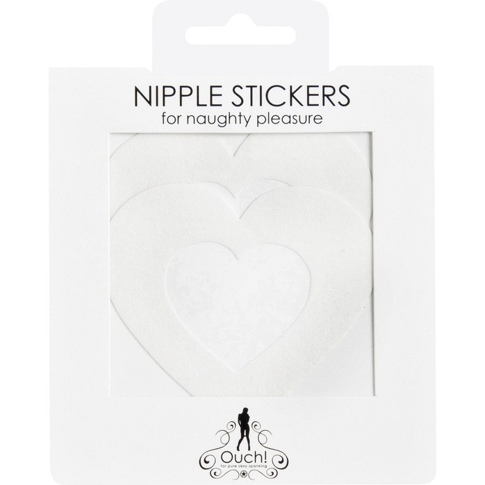 Белые пестисы на грудь в форме полых сердечек - Ouch!. Фотография 2.