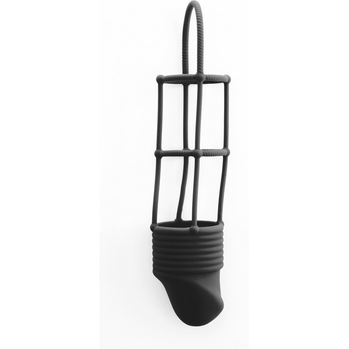 Удлиняющая чёрная насадка на пенис Ribbed Cockcage - Shots Toys