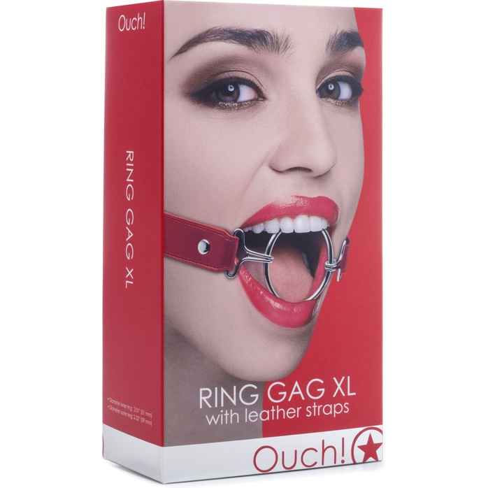 Расширяющий кляп Ring Gag XL с красными ремешками - Ouch!. Фотография 2.