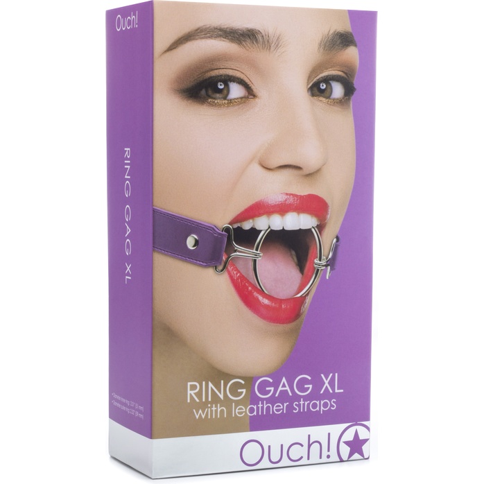 Расширяющий кляп Ring Gag XL с фиолетовыми ремешками - Ouch!. Фотография 2.