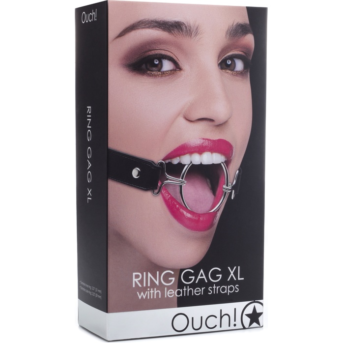 Расширяющий кляп Ring Gag XL с чёрными ремешками - Ouch!. Фотография 2.
