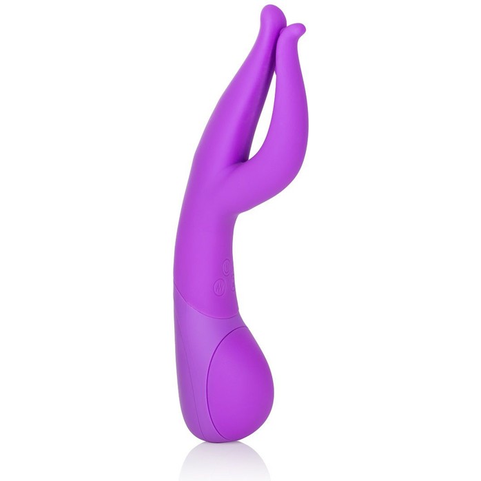 Фиолетовый вибромассажер Impress Dual Kiss со стимуляцией клитора - 15 см - Impress. Фотография 2.