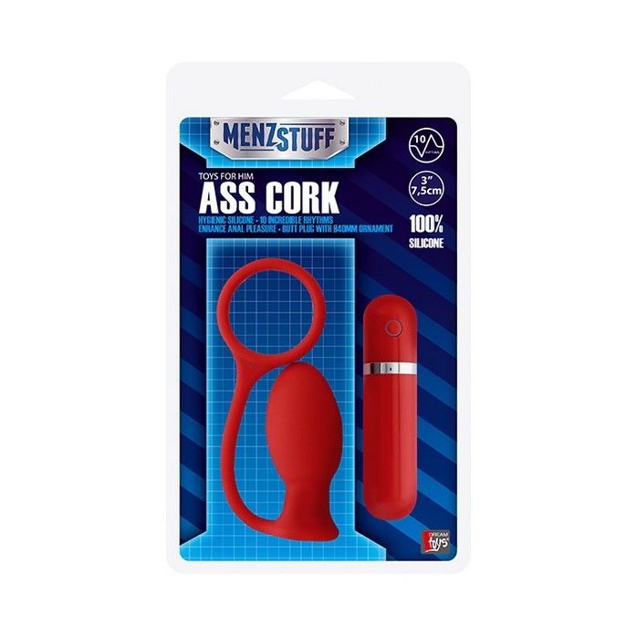 Красная вибровтулка MENZSTUFF ASS CORK SMALL - 7,5 см. - MenzStuff