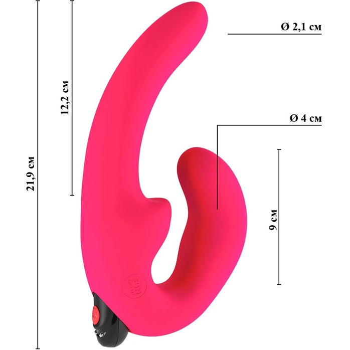 Ярко-розовый безремневой страпон с вибрацией Sharevibe. Фотография 2.