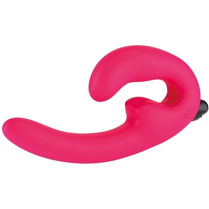 Ярко-розовый безремневой страпон с вибрацией Sharevibe. Фотография 3.