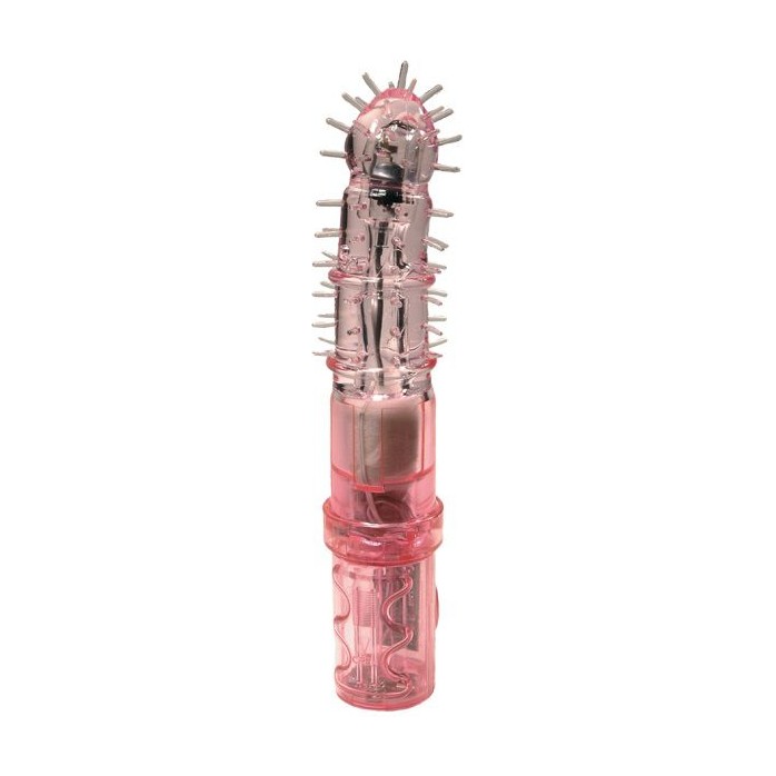 Розовый вибратор-ротатор с шипами - 16 см. Фотография 2.