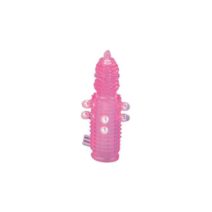 Розовая эластичная насадка на пенис с жемчужинами, точками и шипами Pearl Stimulator - 11,5 см. Фотография 3.