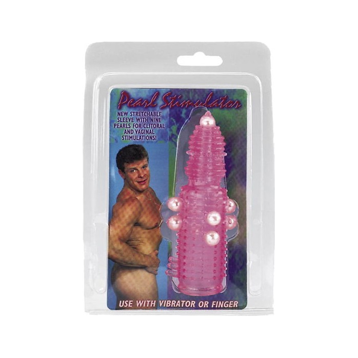 Розовая эластичная насадка на пенис с жемчужинами, точками и шипами Pearl Stimulator - 11,5 см