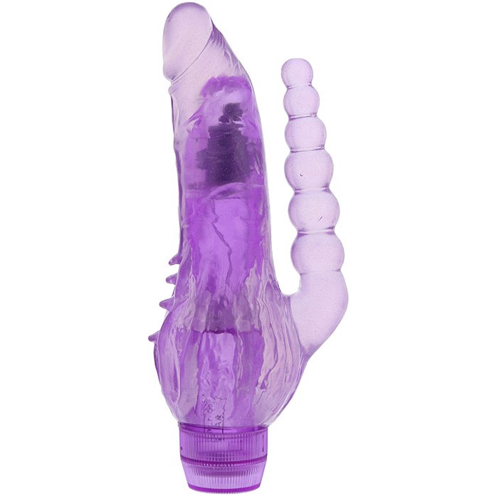 Фиолетовый вибратор для вагинально-анальной стимуляции JELLY JOY CRYSTAL COX PURPLE - 19 см - Jelly Joy