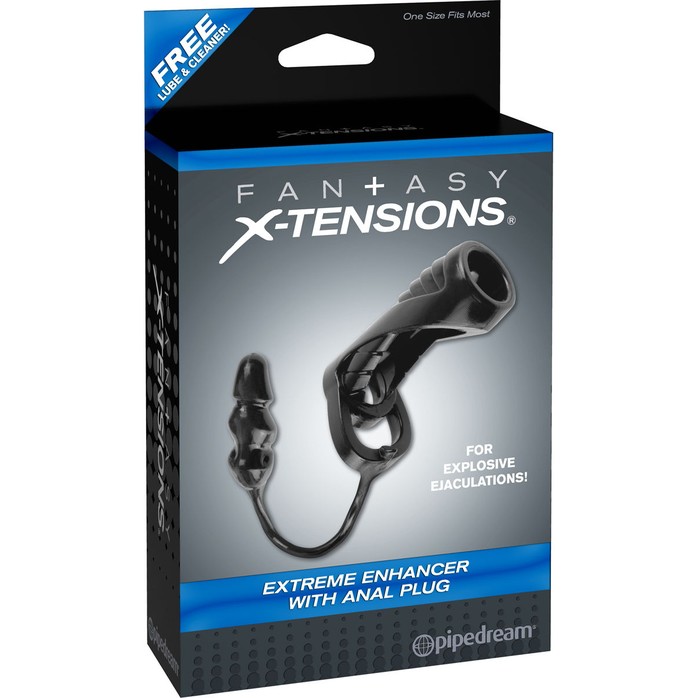 Чёрная насадка с анальной втулкой Extreme Enhancer with Anal Plug - 9,6 см - Fantasy X-tensions