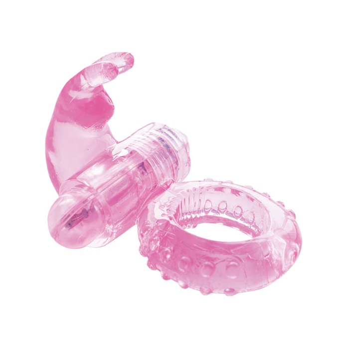 Розовое вибрирующее кольцо с зайчиком