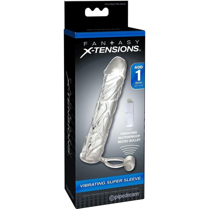 Удлиняющая насадка VIBRATING SUPER SLEEVE из прозрачного материала - 16 см - Fantasy X-tensions. Фотография 4.