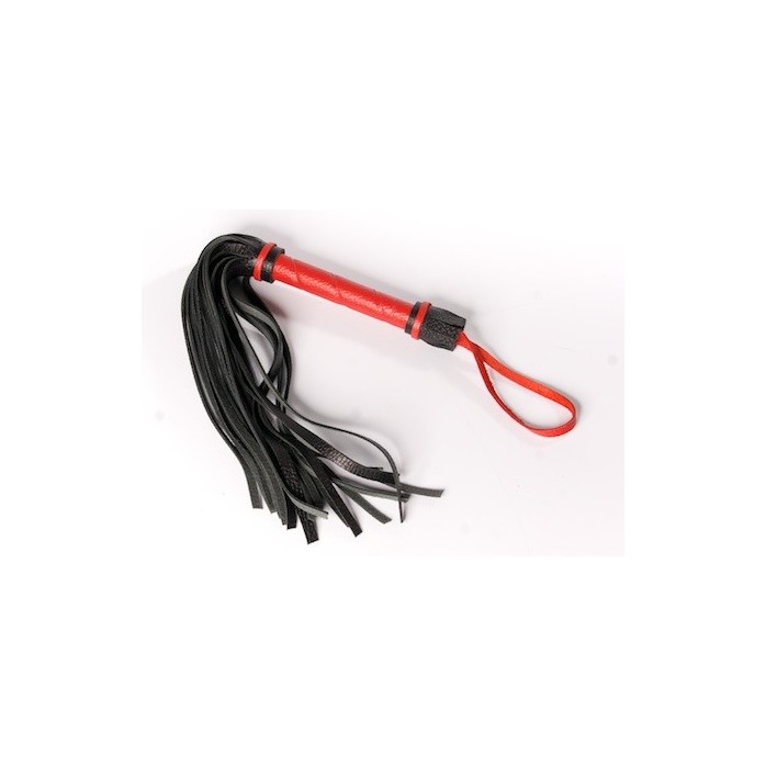 Многохвотая черная плеть с красной рукоятью - 40 см - BDSM accessories