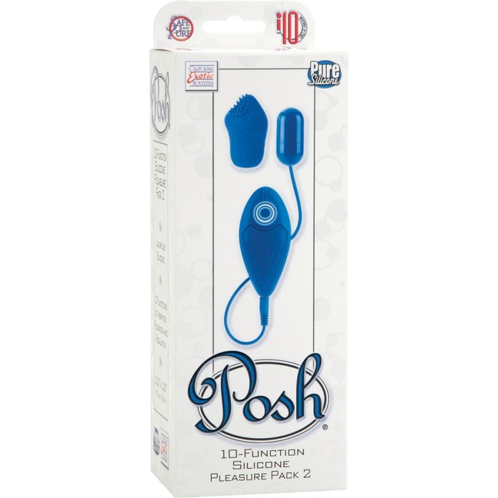 Синее виброяйцо POSH 10 FUNCTION PLEASURE PACK со съемной насадкой - Posh. Фотография 2.
