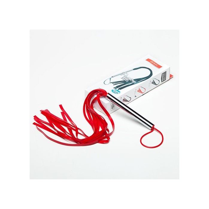 Красная резиновая плеть с металлической рукоятью - 55 см - Passion Line