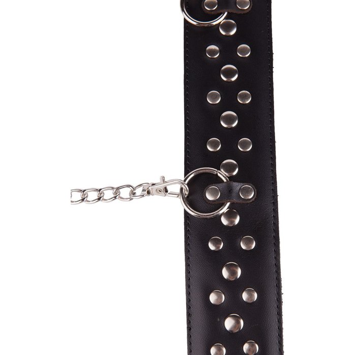 Чёрный кожаный ошейник с карабином и поводком - BDSM accessories. Фотография 7.