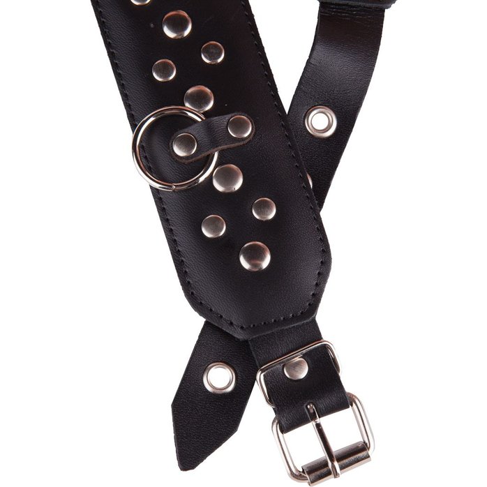 Чёрный кожаный ошейник с карабином и поводком - BDSM accessories. Фотография 9.