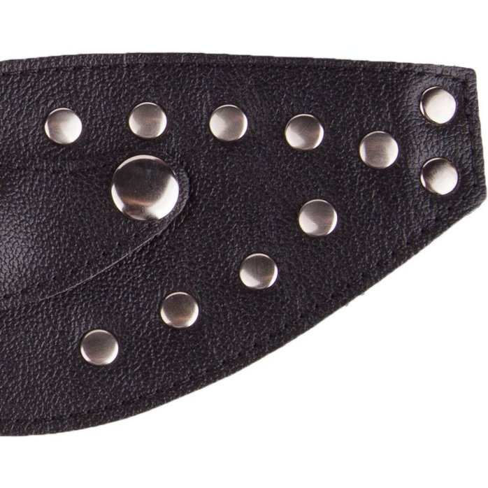 Чёрная кожаная маска с велюровой подкладкой - BDSM accessories. Фотография 7.