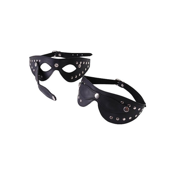 Чёрная кожаная маска с велюровой подкладкой - BDSM accessories