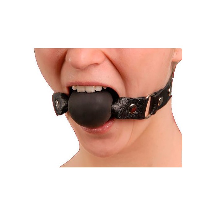 Кляп-шар на чёрных кожаных ремешках - BDSM accessories