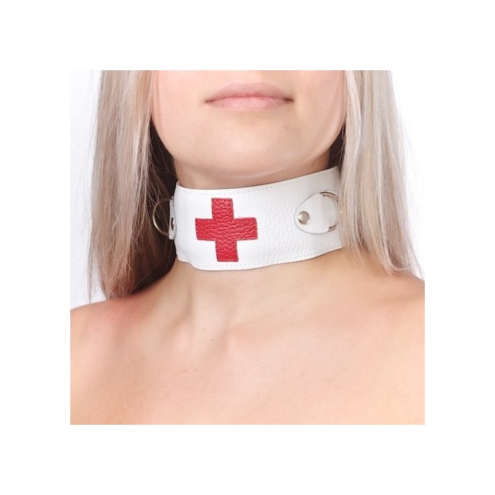 Ошейник с кольцами и красным крестом - BDSM accessories