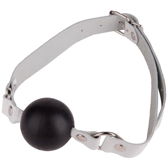 Черный кляп-шар на белых кожаных ремешках - BDSM accessories
